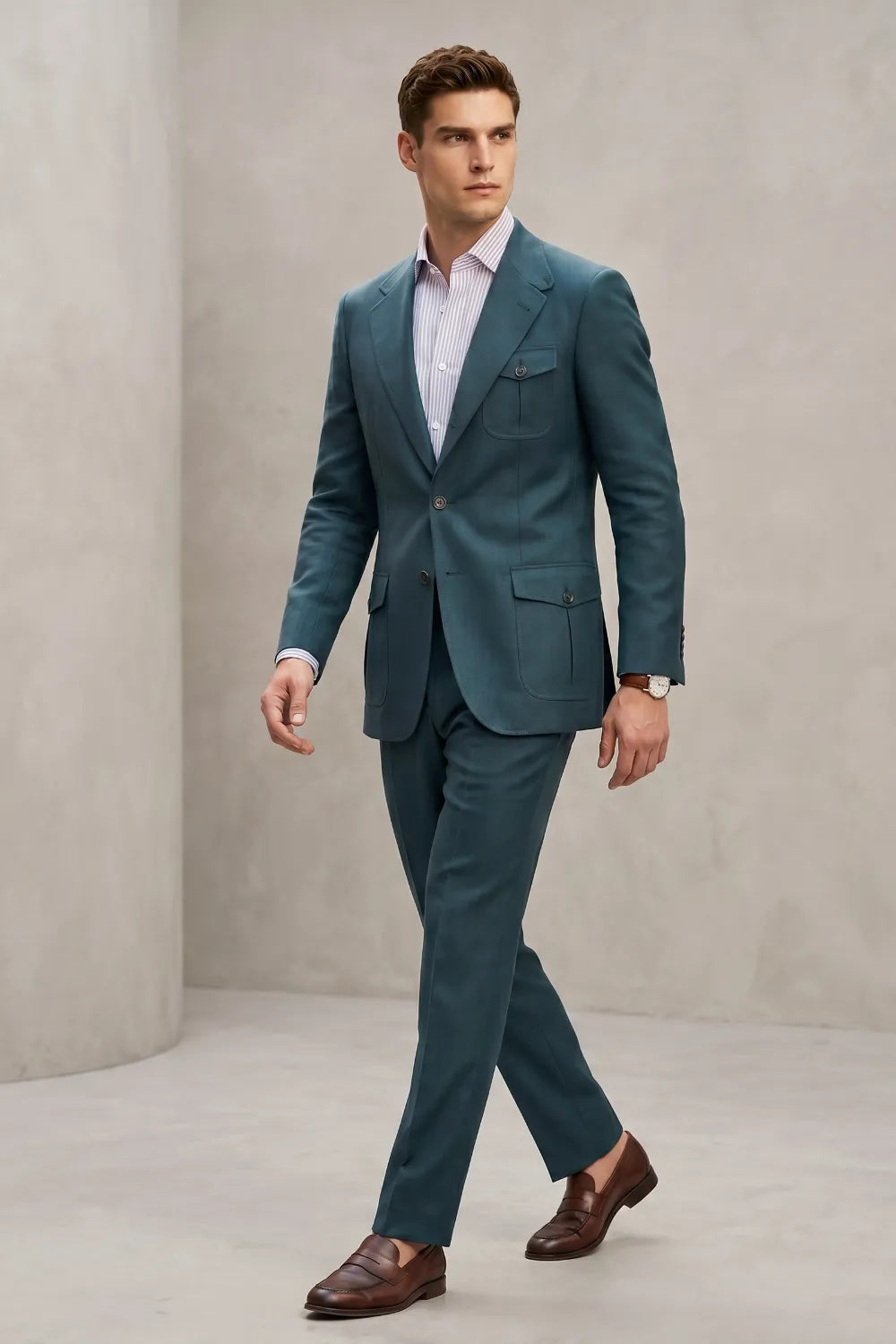Men's Teal Slim Fit 2-Piece Safari Suit