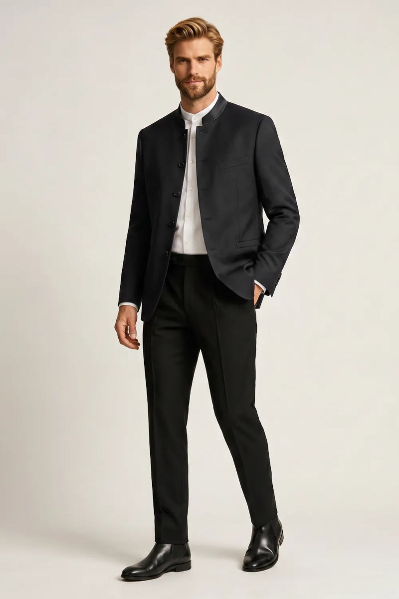 wedding dress men black Men's Mens 2 Piece Suit For Guest And Semi Formal Events womens-mens-summer-casuals and pants with notch Black Stretch Slim Fit Size:44 US Jacket/Waistcoat + 38W Trousers