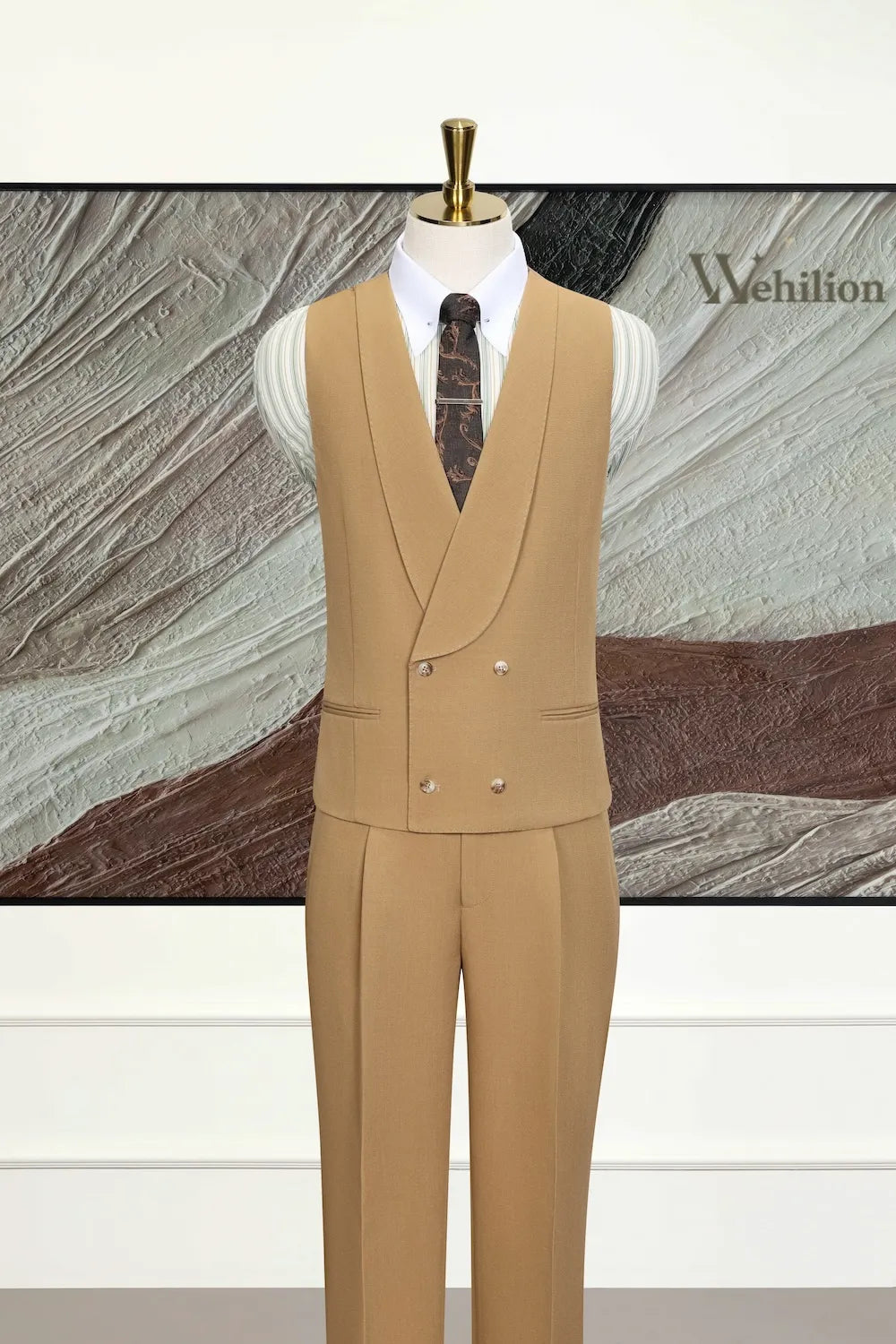Men's Camel Peak Lapel 3 Piece Suits