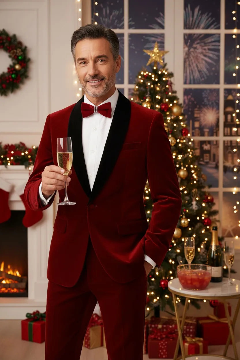 Men's Luxe Holiday Red Velvet 2 Piece Suit
