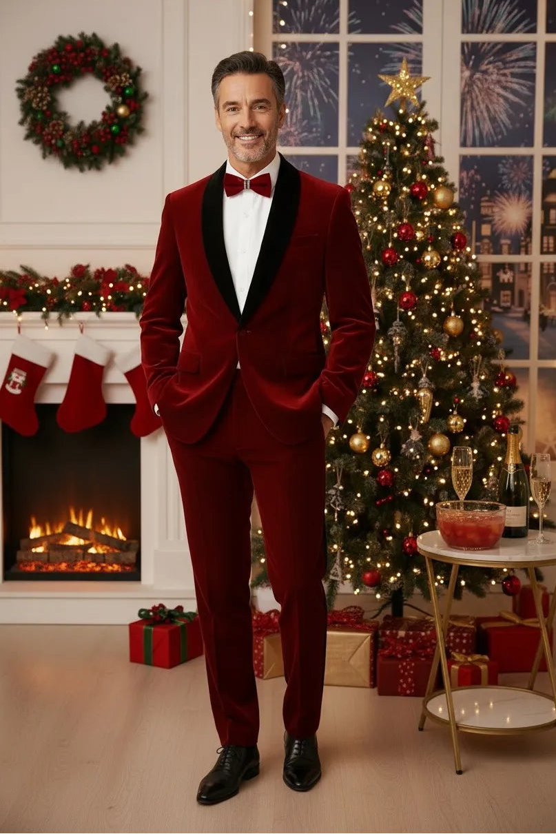 Men's Luxe Holiday Red Velvet 2 Piece Suit