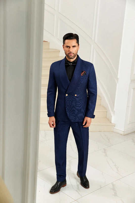 Men's Royal Blue Shawl Collar 2 Pieces Suits