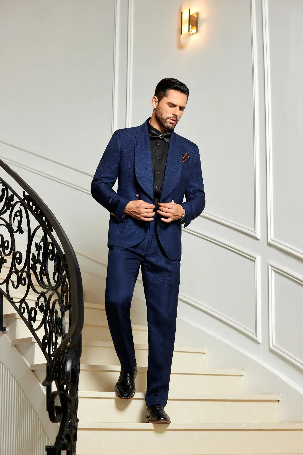 Men's Royal Blue Shawl Collar 2 Pieces Suits