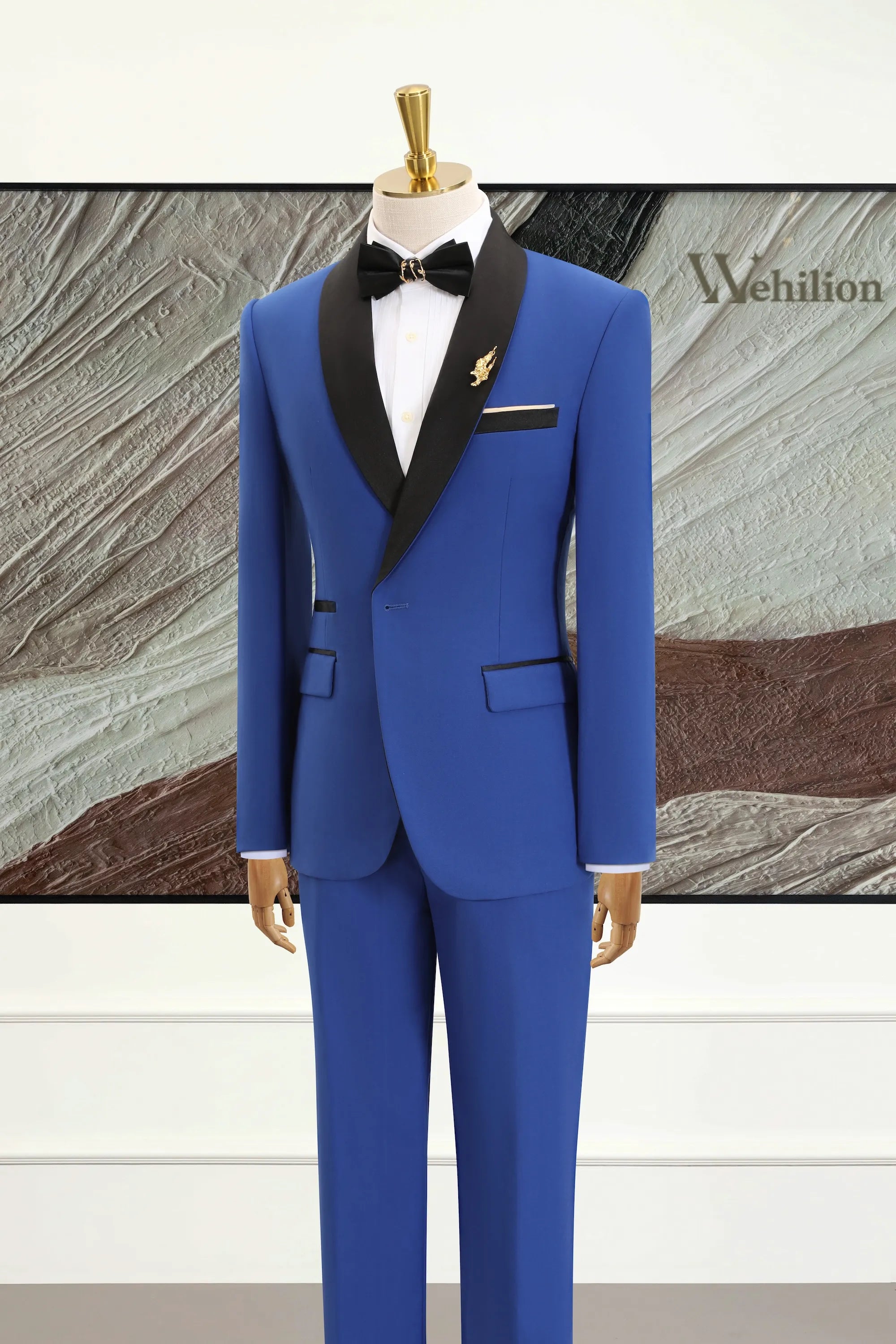 Men's Royal Blue Shawl Lapel 3 Piece Suits