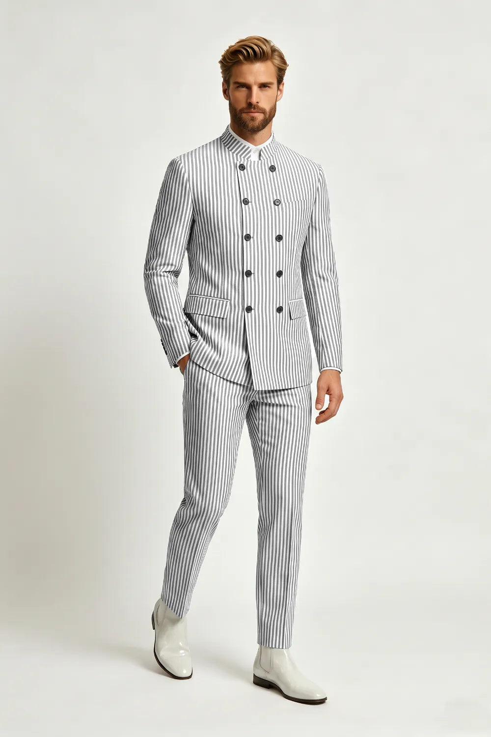 Men's Seersucker Double Breasted 2 Piece Suit