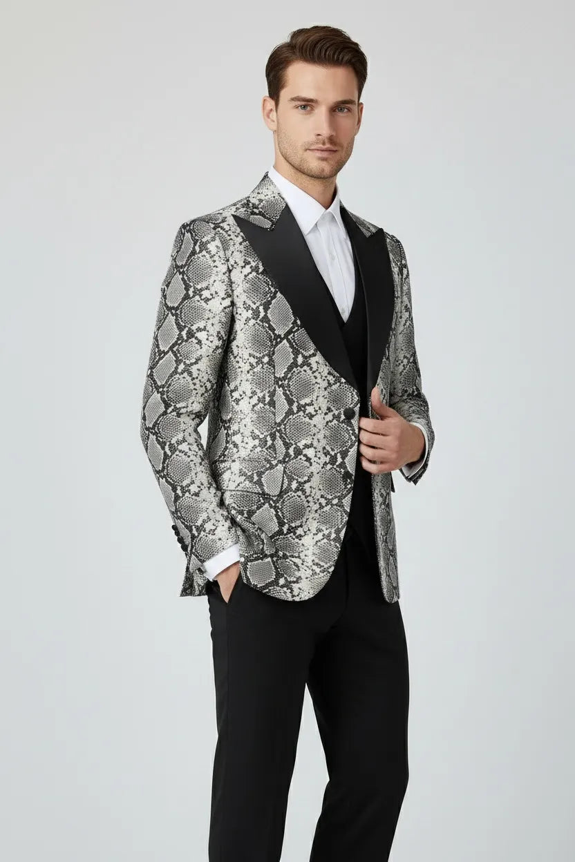 Men's Snake Print Peak Lapel 3 Piece Suit
