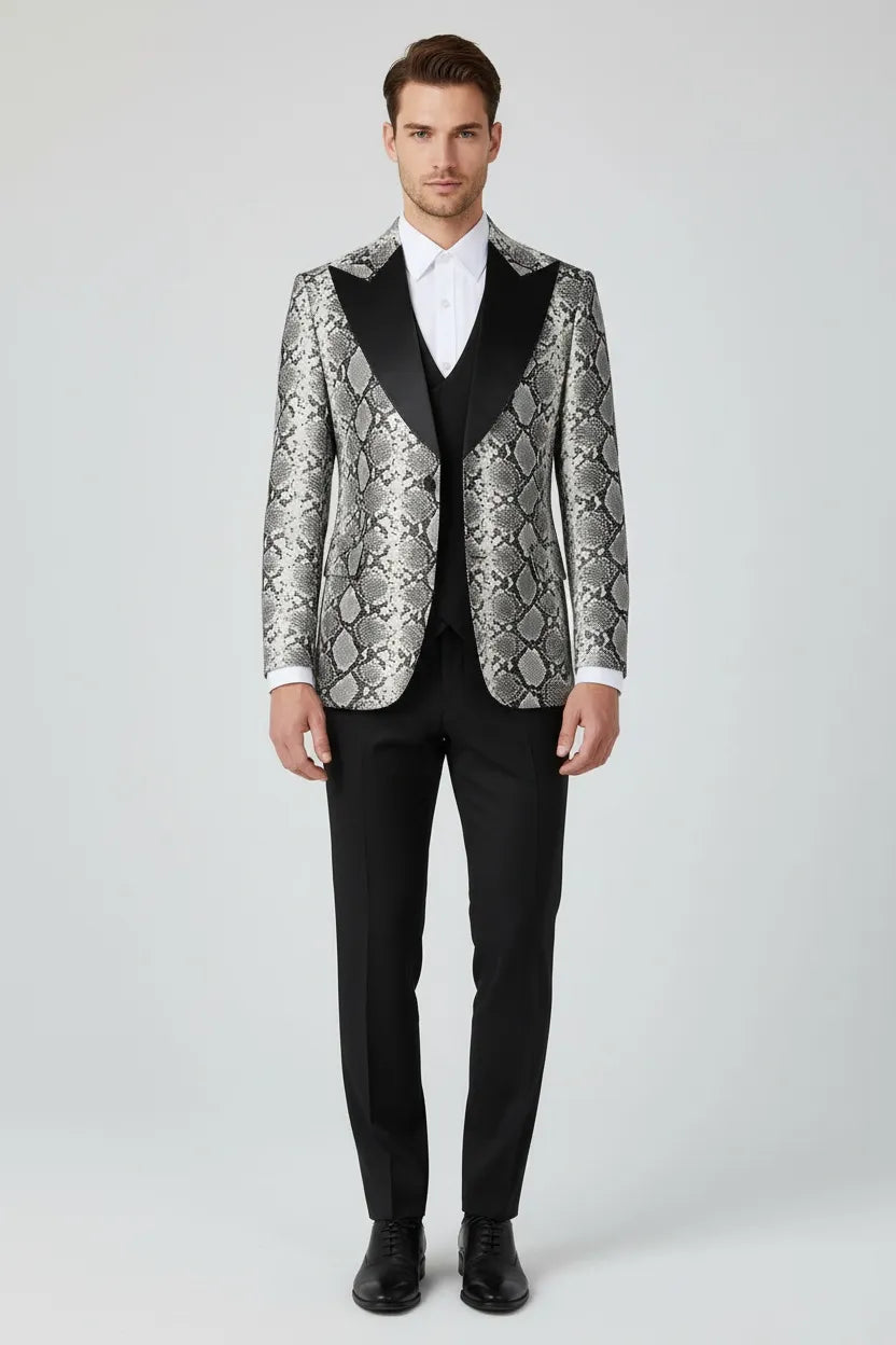 Men's Snake Print Peak Lapel 3 Piece Suit