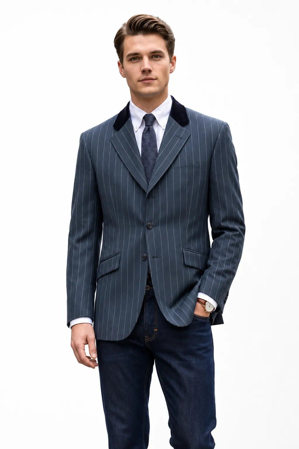 Men's Modern Pinstripe Notch Lapel Blazer