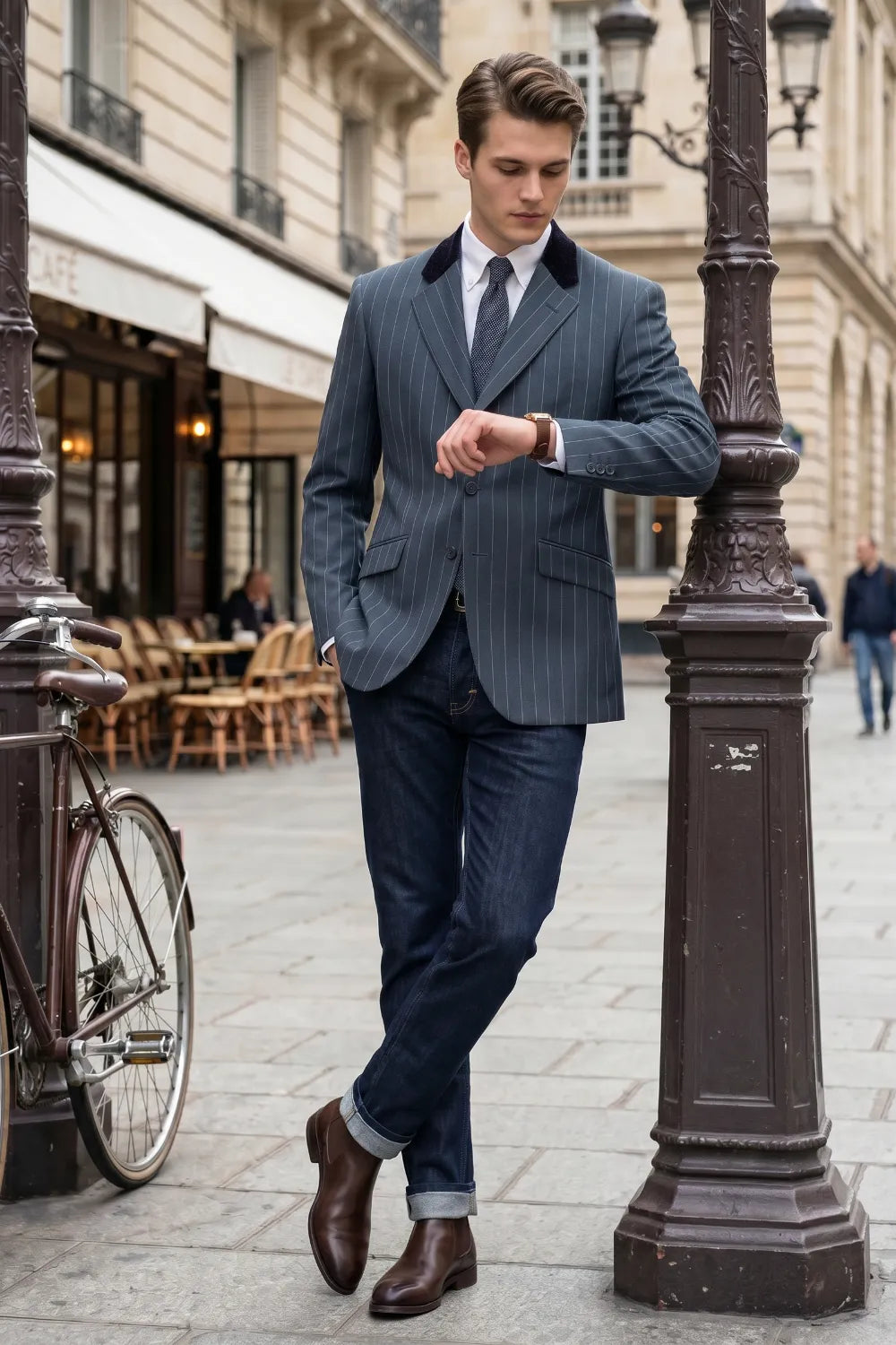 Men's Modern Pinstripe Notch Lapel Blazer