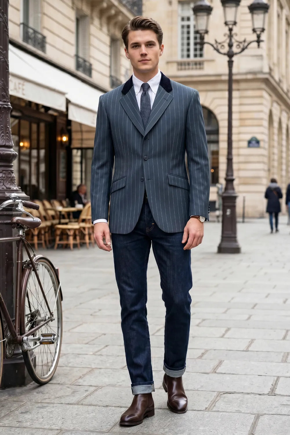 Men's Modern Pinstripe Notch Lapel Blazer