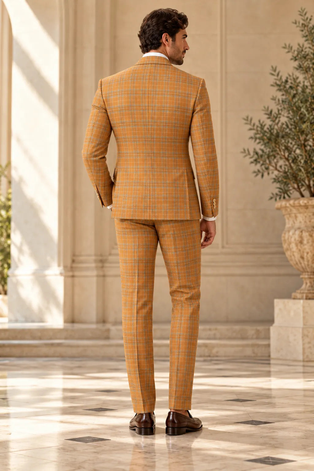 Men's Warm Orange Plaid 2 Piece Suit