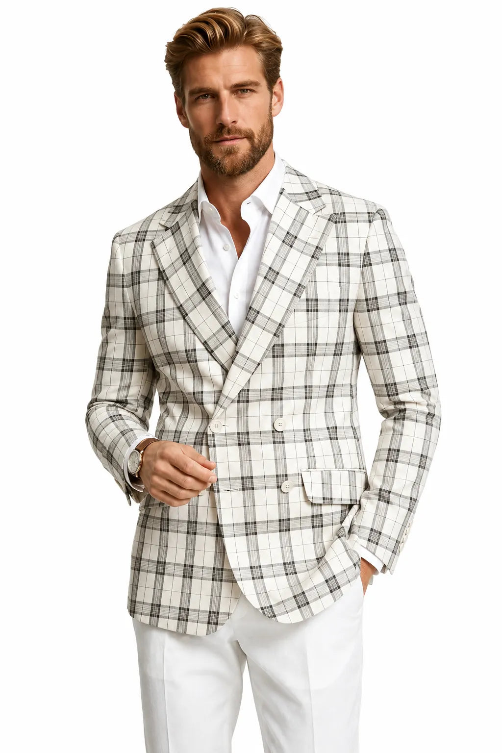 Men's Modern White Plaid 2 Piece Suit