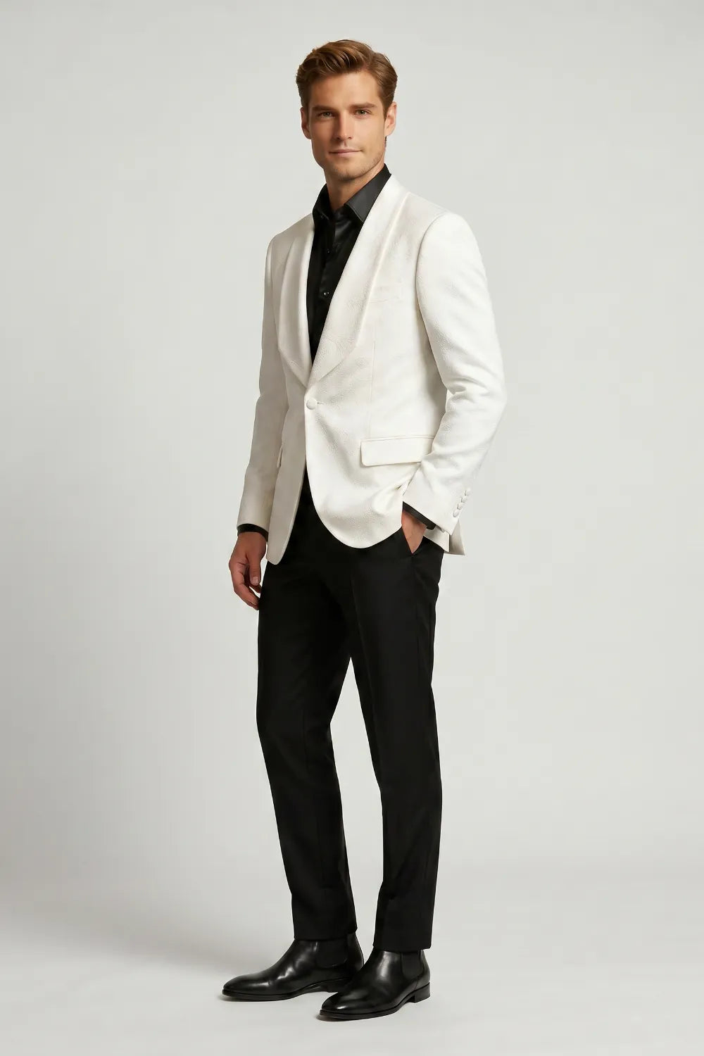 Men's White Jacquard Single Breasted Tuxedo