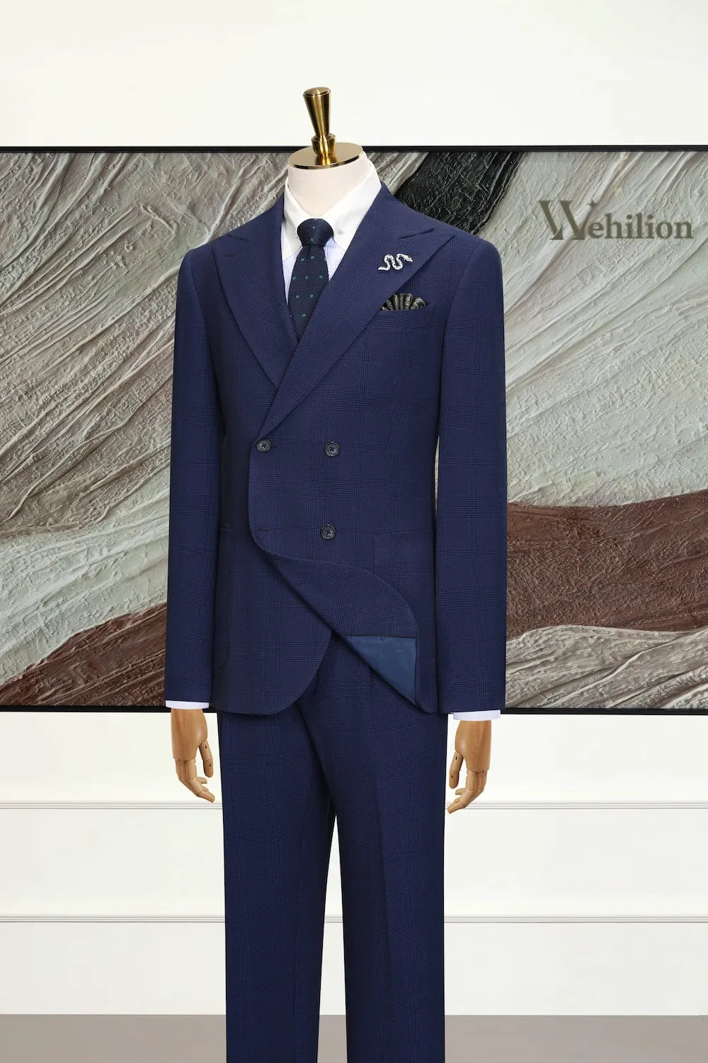 Men's Classic Navy Check 3 Piece Suits