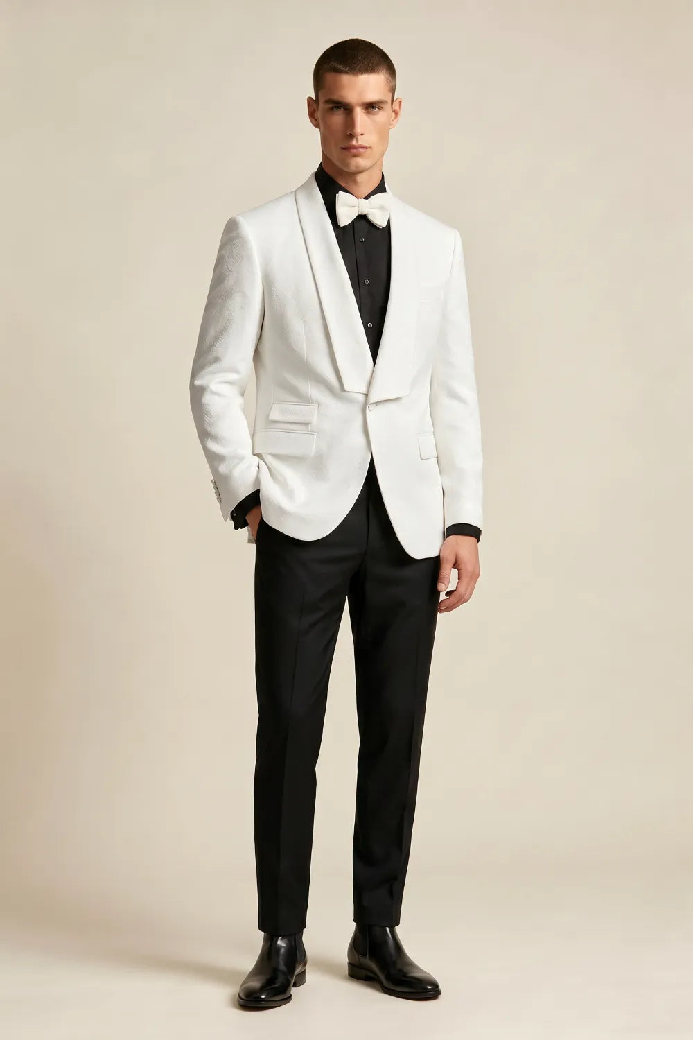 Men's White Jacquard Shawl Lapel 2-Piece Tuxedo Suit