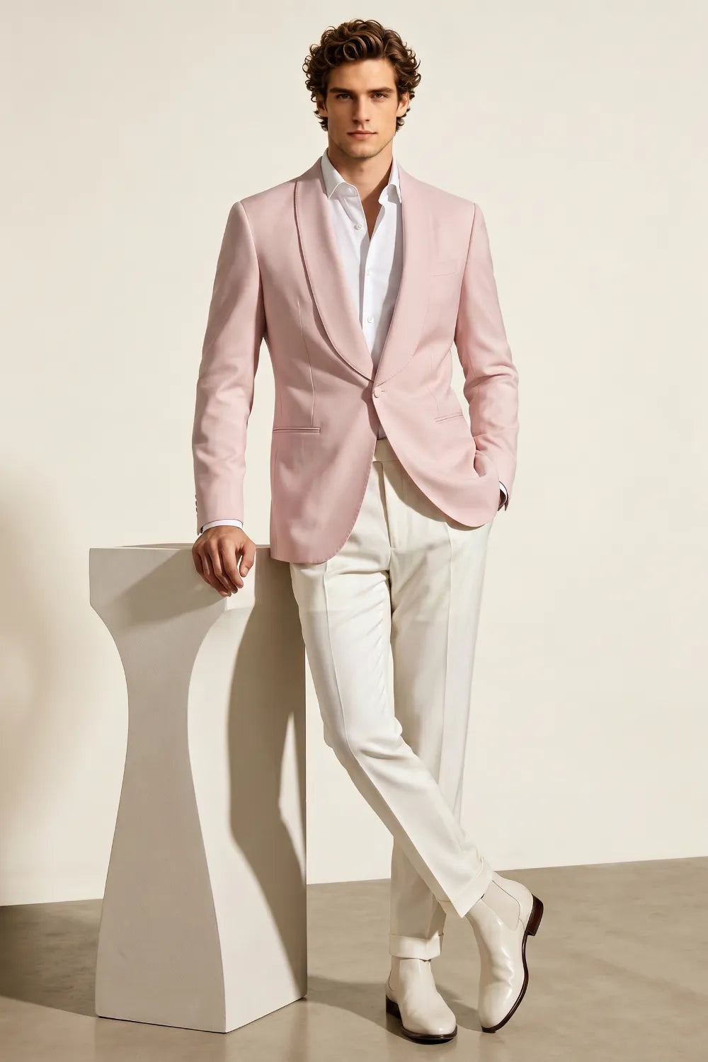 Men's Blush Pink Shawl Lapel 2-Piece Suit