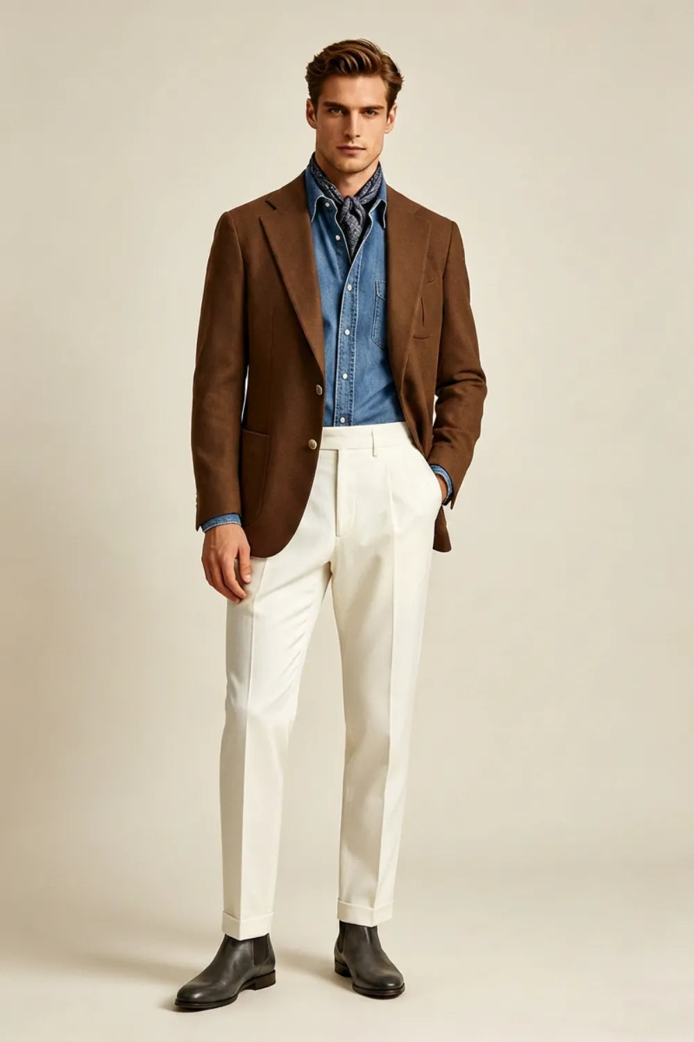 Men's Tobacco Brown Wool Blend 2 Piece Suit