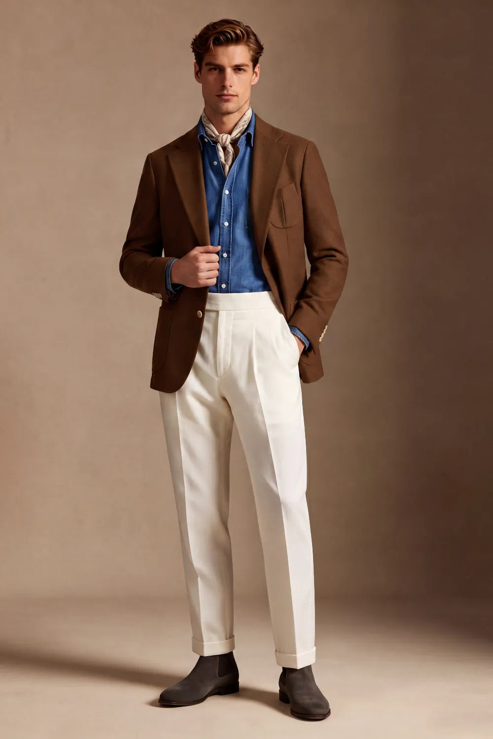 Men's Tobacco Brown Wool Blend 2 Piece Suit