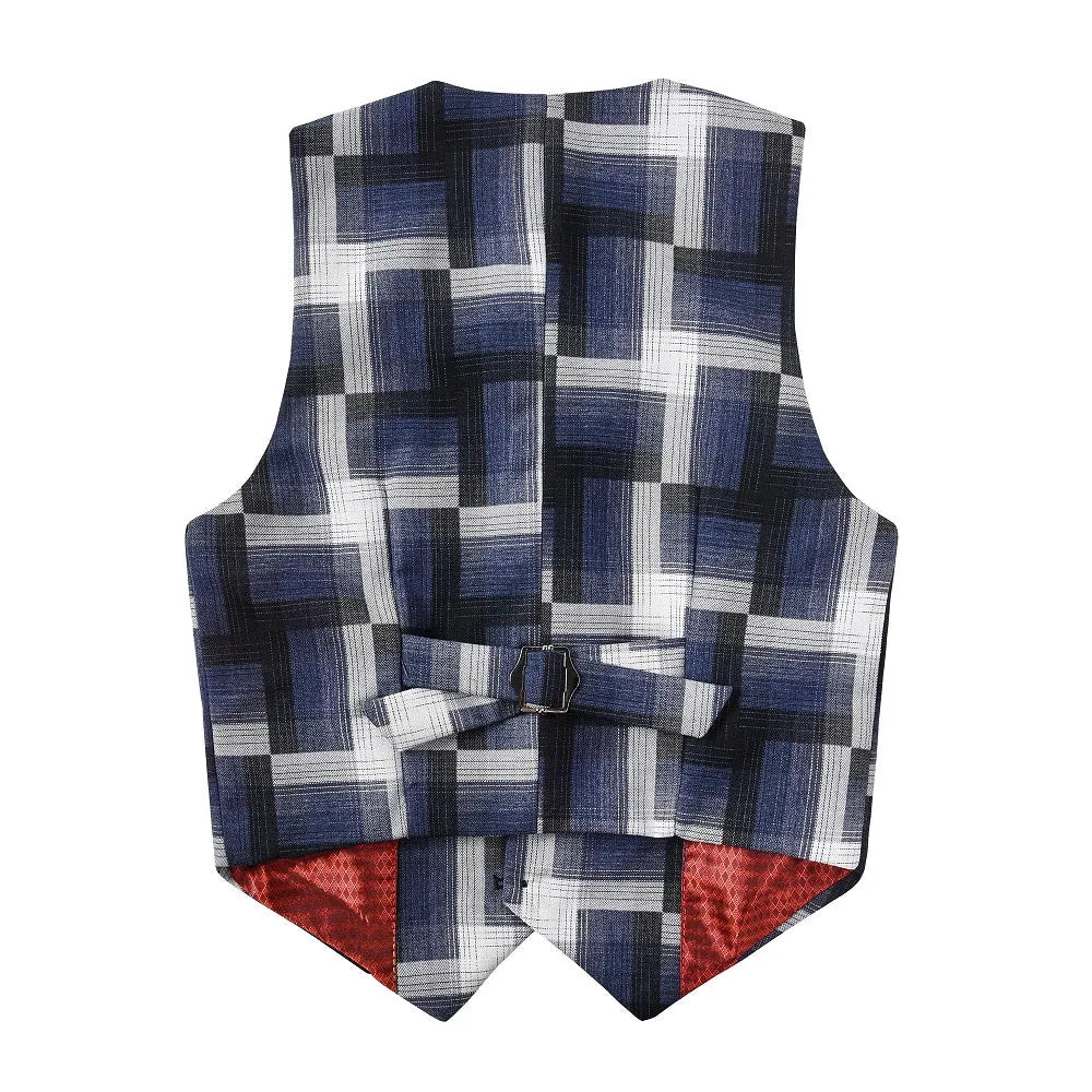 Adjustable back view of boys plaid vest – classic touch with banquet styling