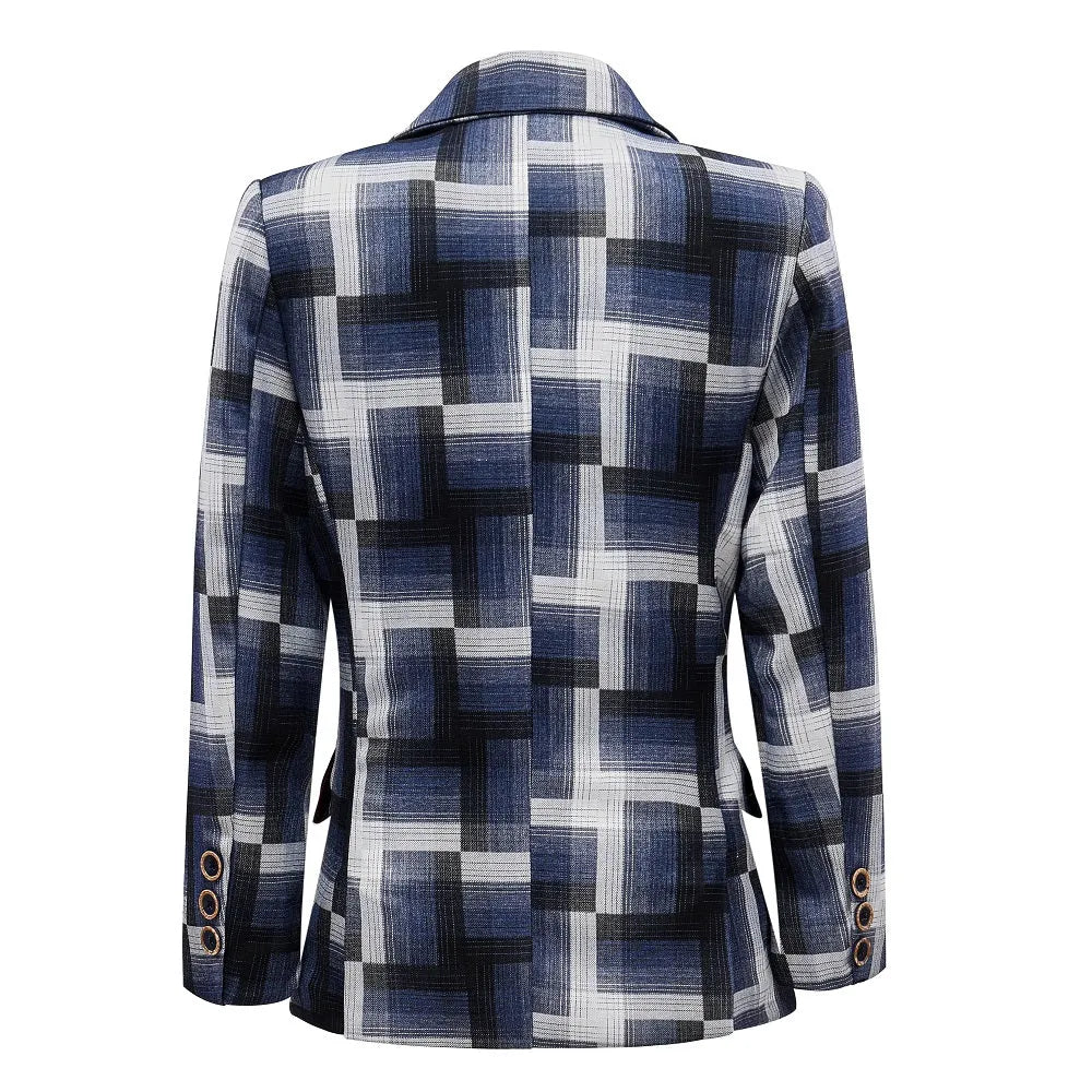 Back view of boys plaid blazer – elegant banquet suit design in grey and black