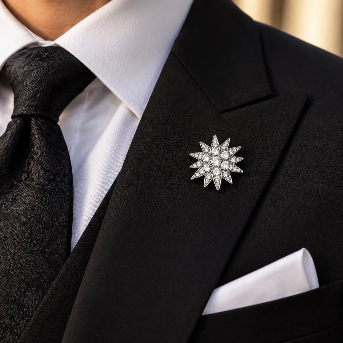 Men's Starburst Crystal Lapel Pin