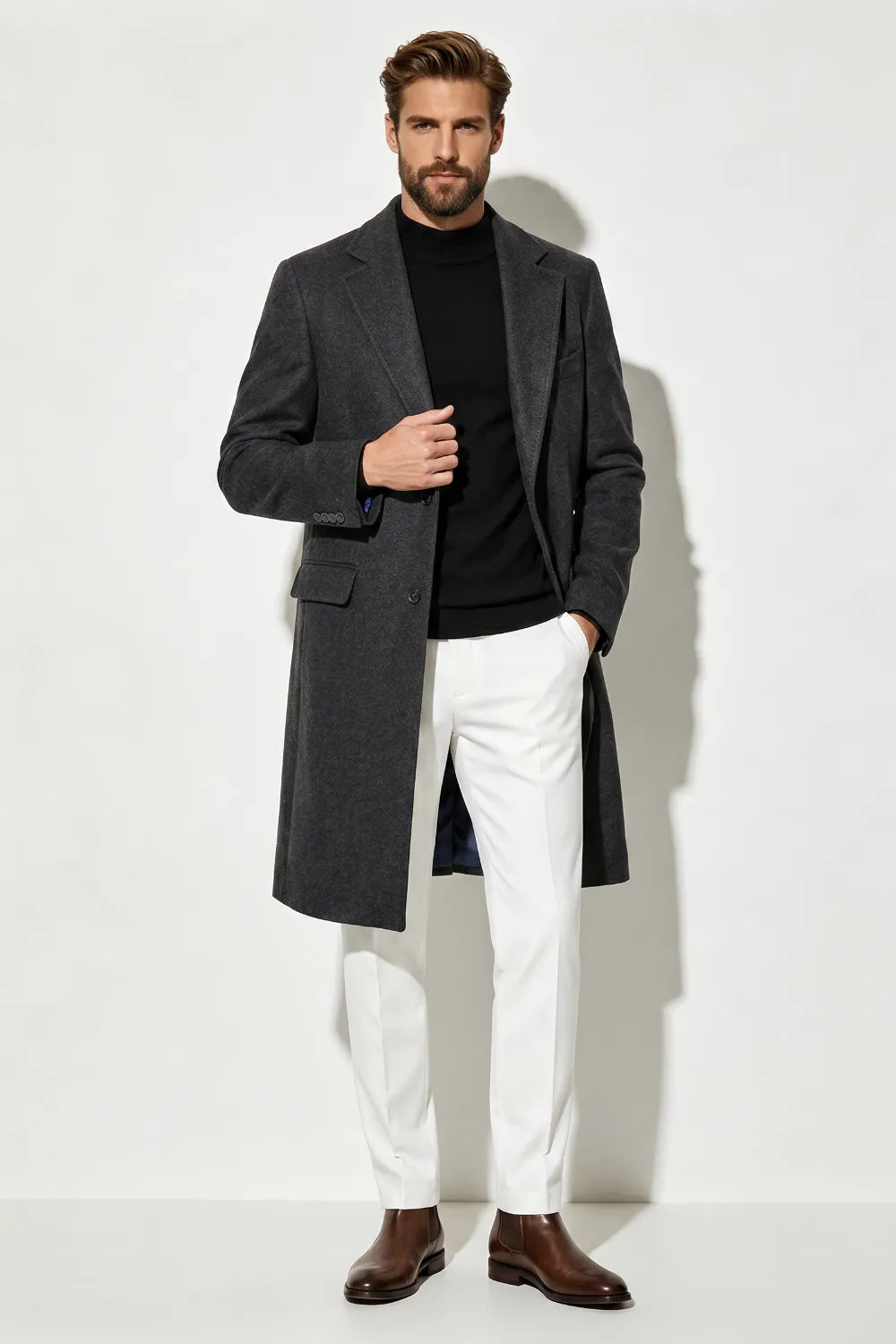 Men's Single-Breasted Longline Overcoat