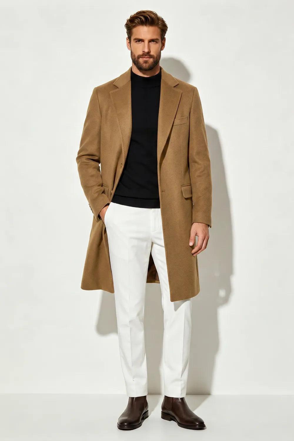 Men's Single-Breasted Longline Overcoat