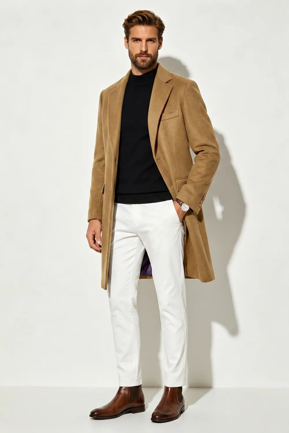 Men's Single-Breasted Longline Overcoat