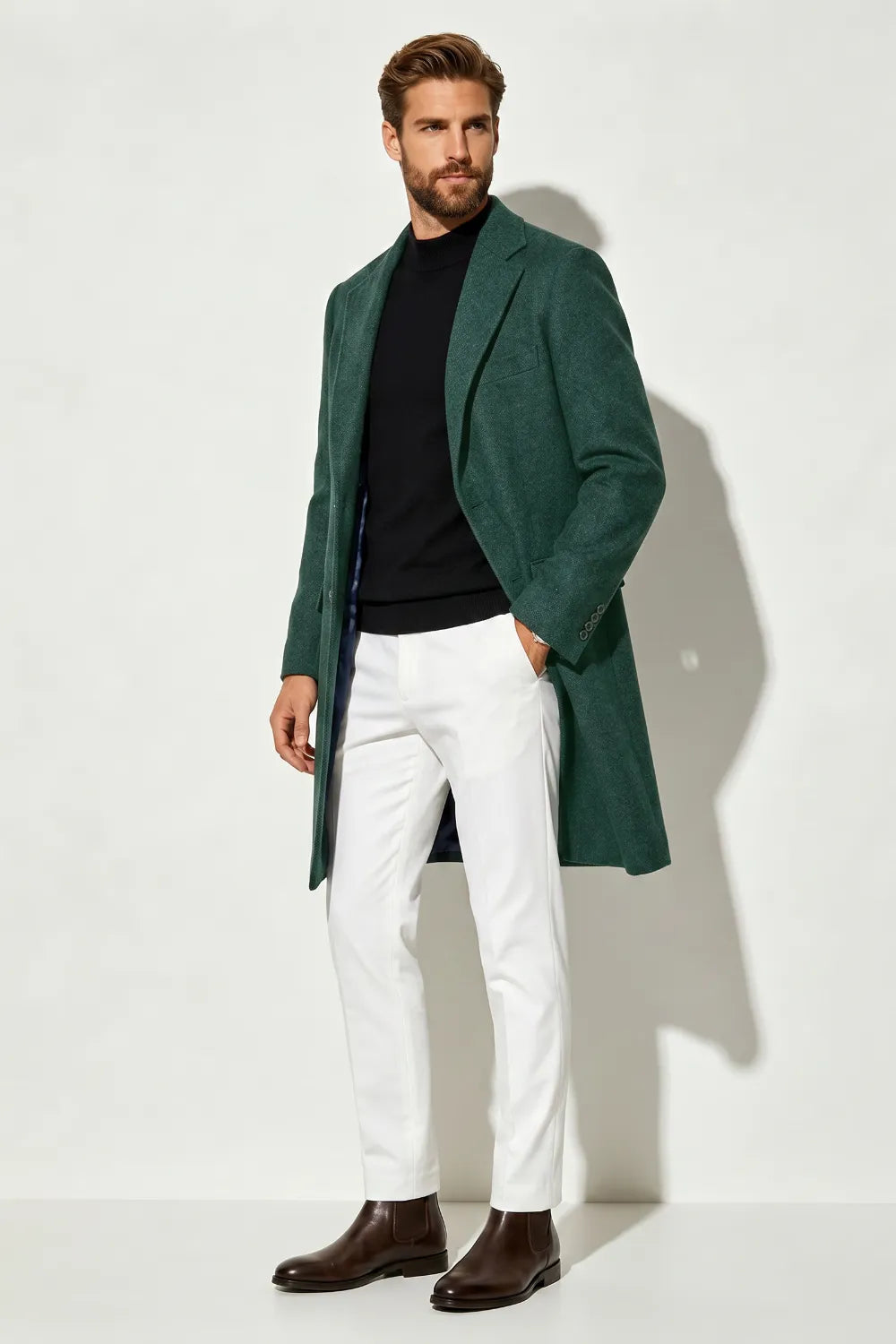 Men's Single-Breasted Longline Overcoat