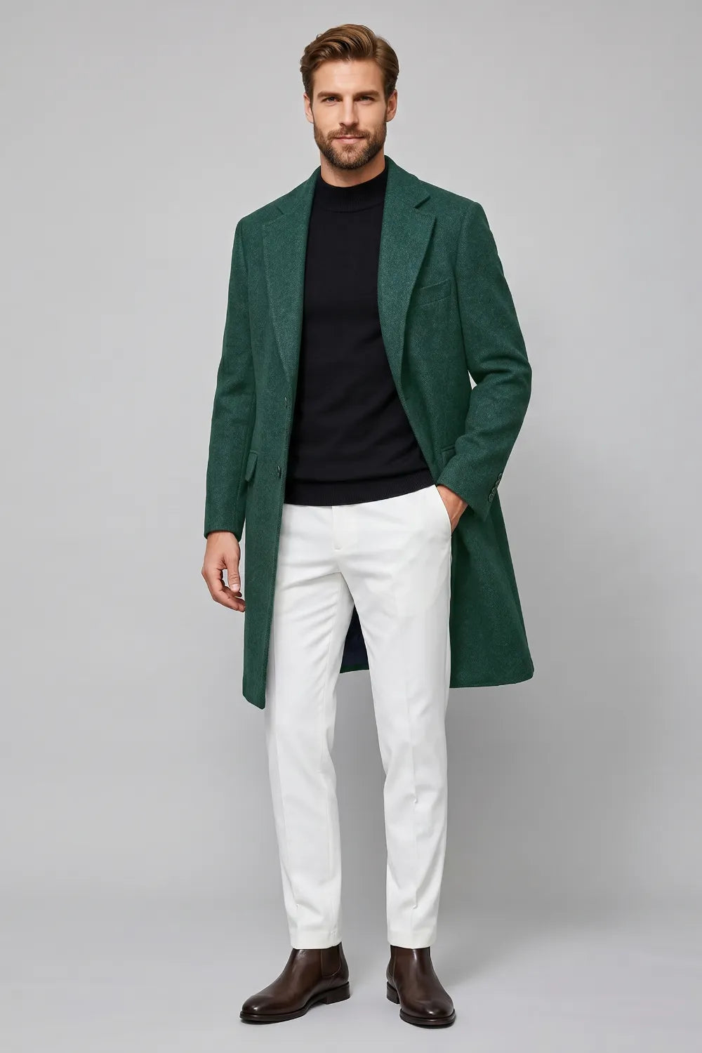 Men's Single-Breasted Longline Overcoat
