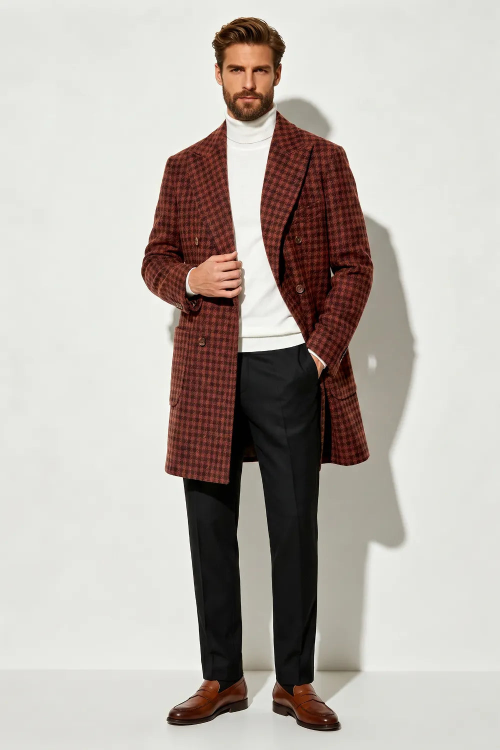 Men's Brown Double-Breasted City Overcoat