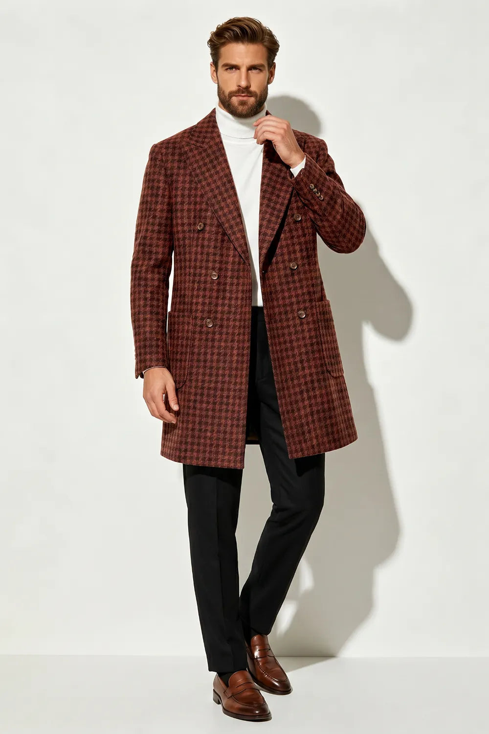 Men's Brown Double-Breasted City Overcoat