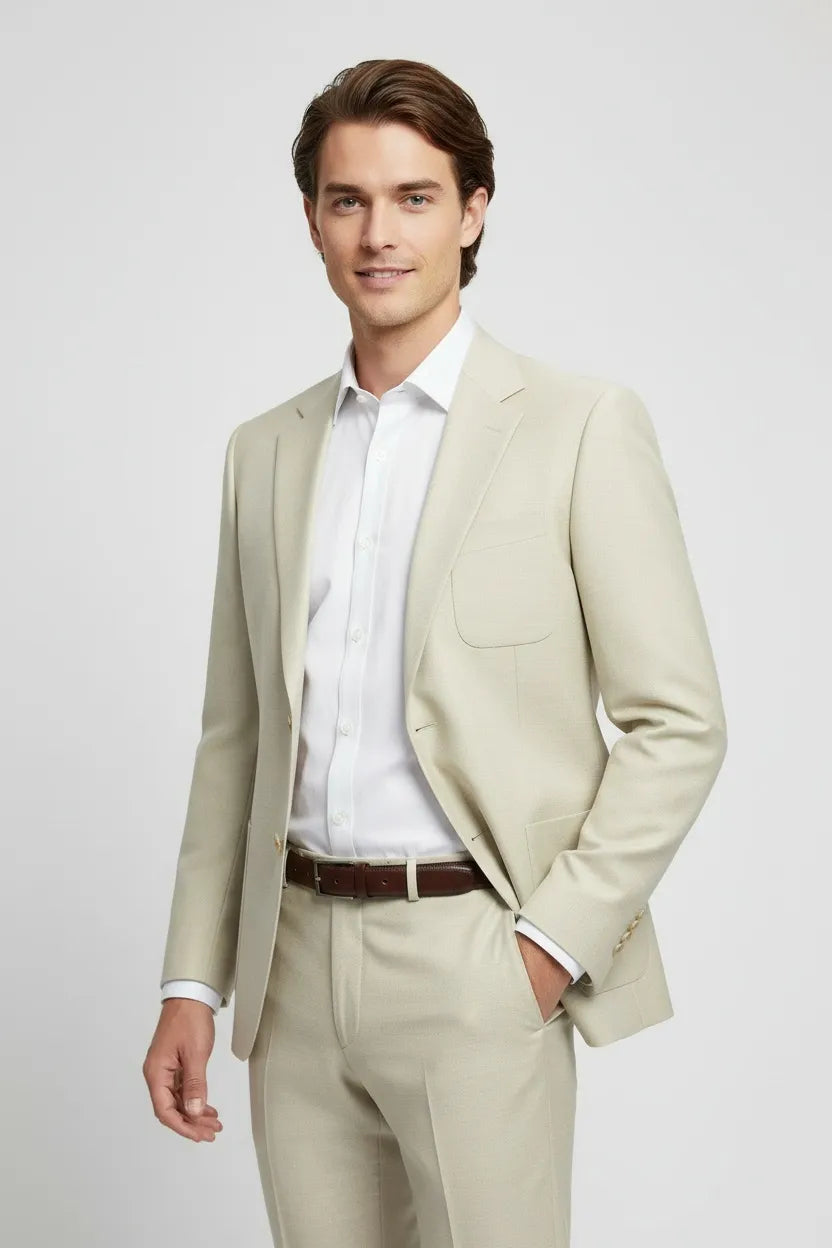Men's Beige Linen 2 Piece Suits