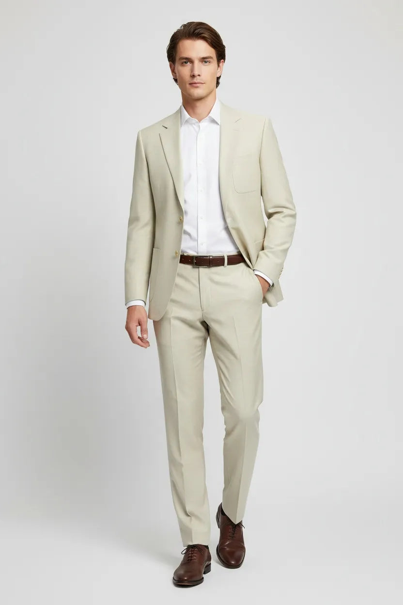 Men's Beige Linen 2 Piece Suits