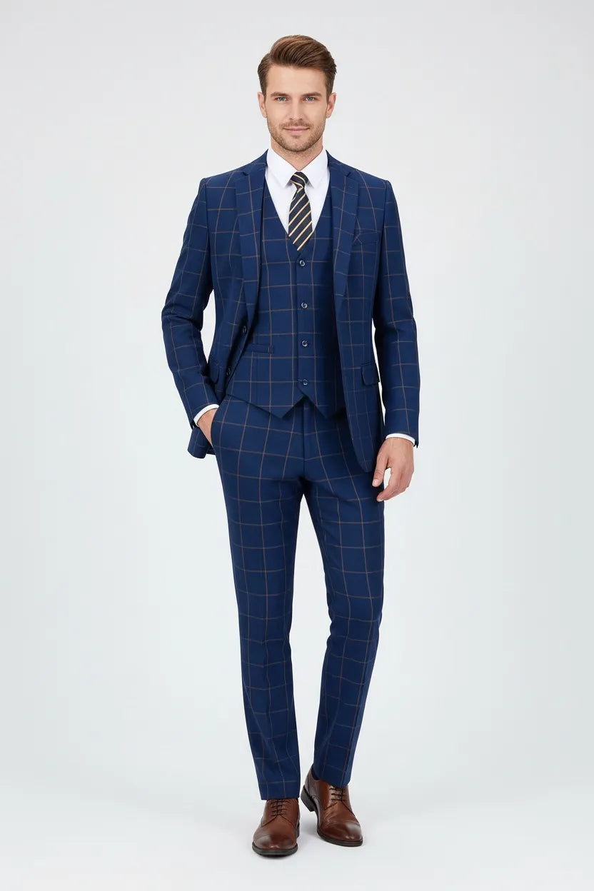 Men's Windowpane Check 3 Piece Suit