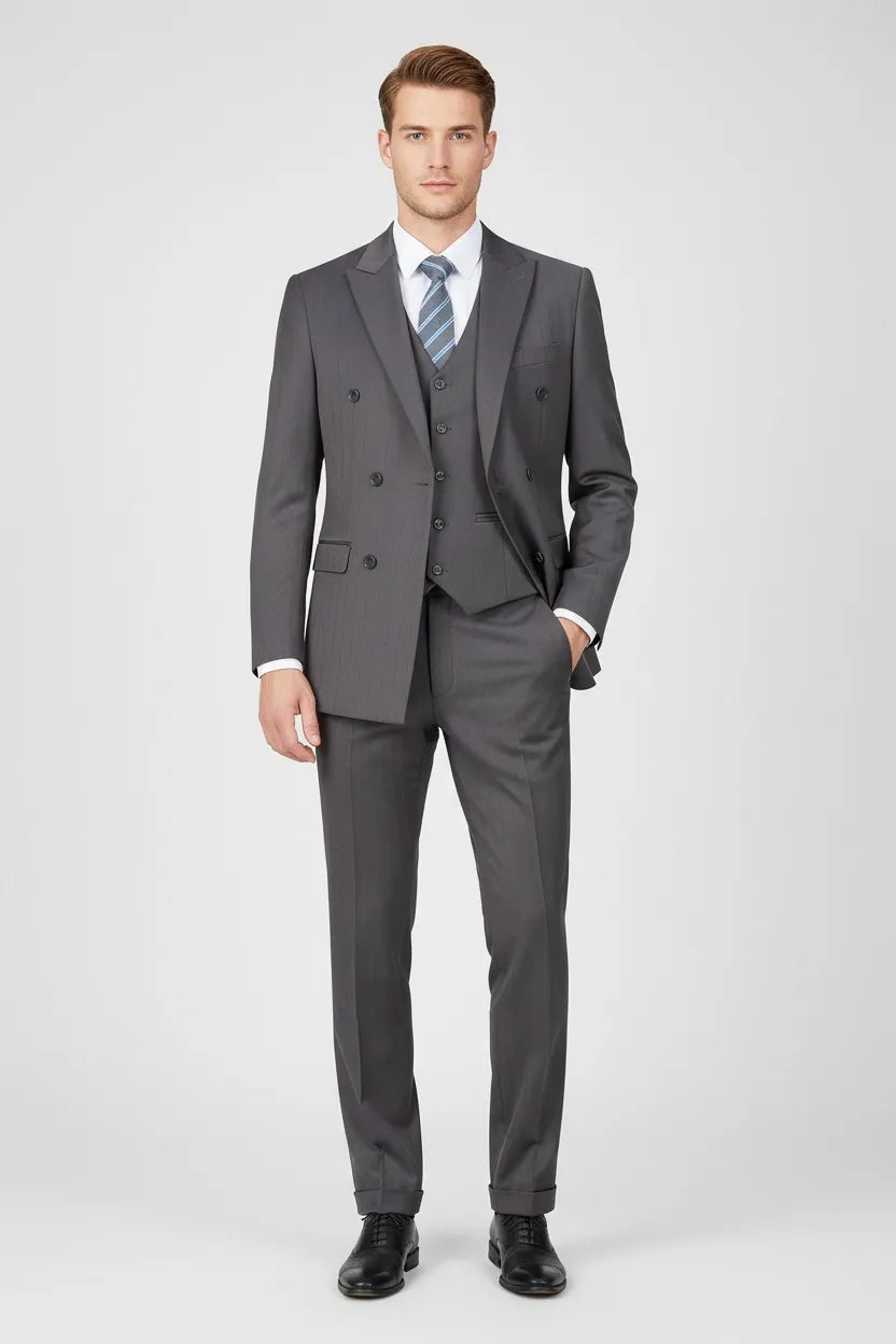 Men's Peak Lapel Stripe 3 Piece Suit
