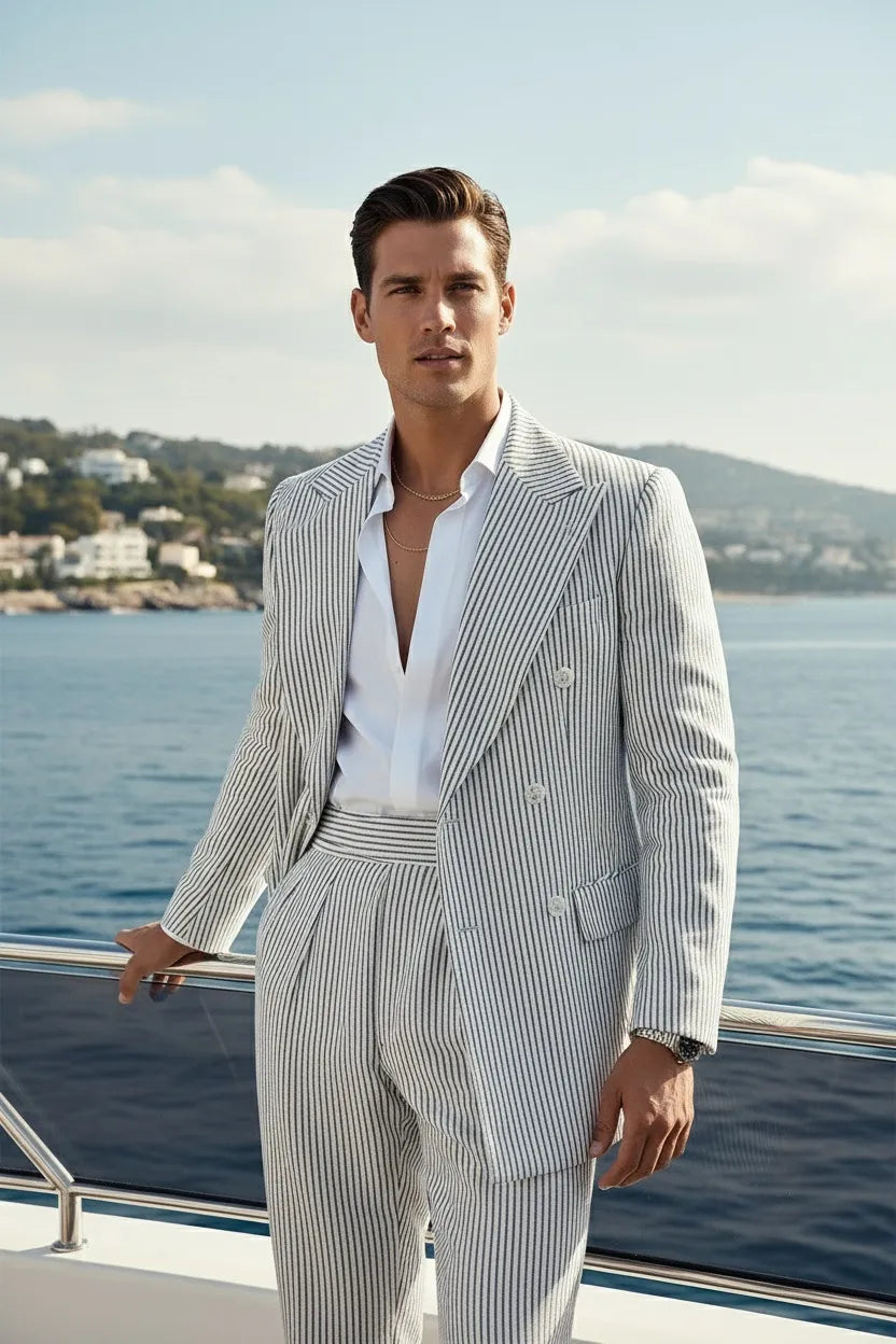 Men's Summer Seersucker 2 Piece Suits