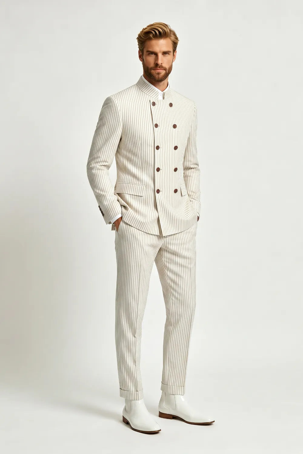 Men's Seersucker Double Breasted 2 Piece Suit