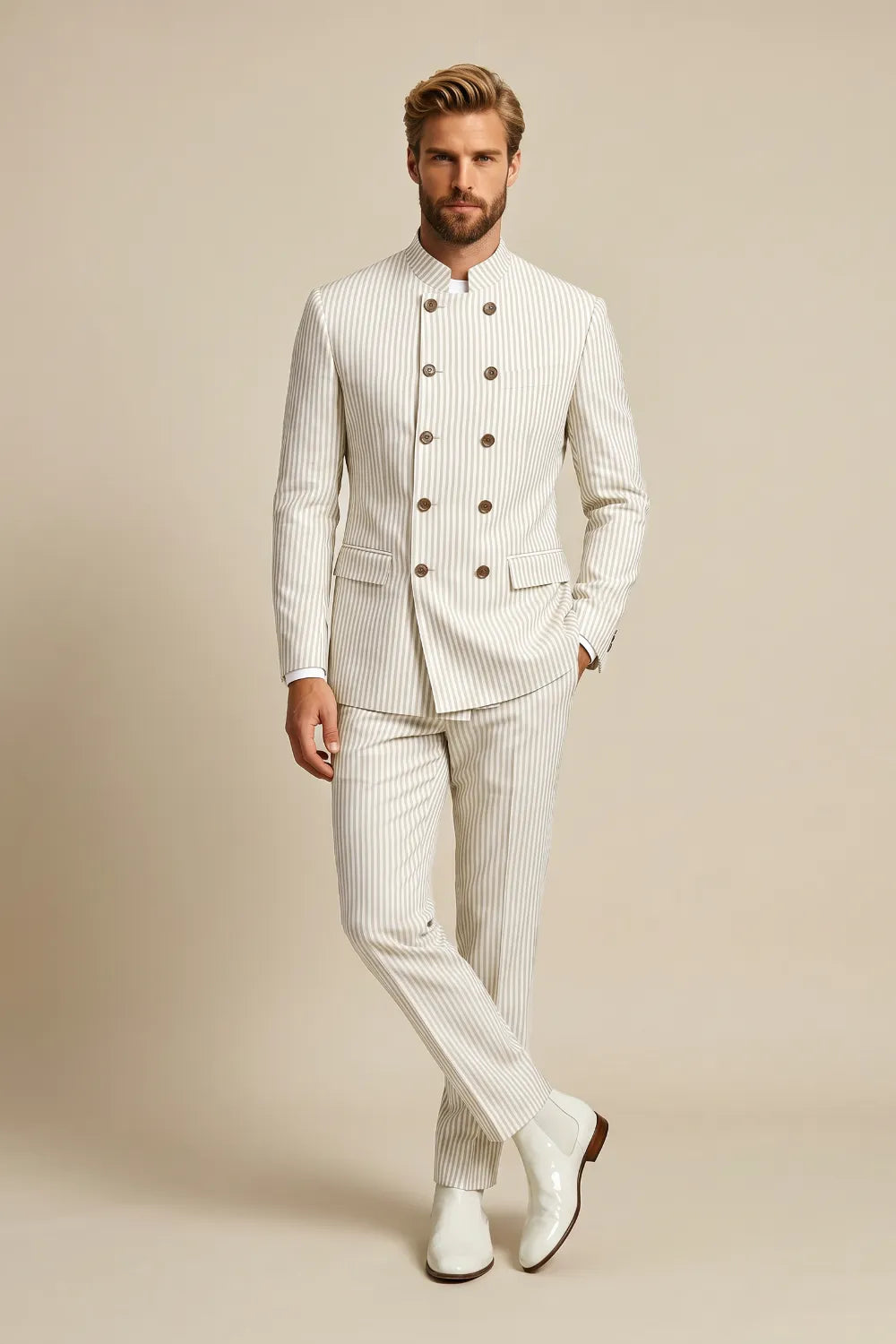 Men's Seersucker Double Breasted 2 Piece Suit