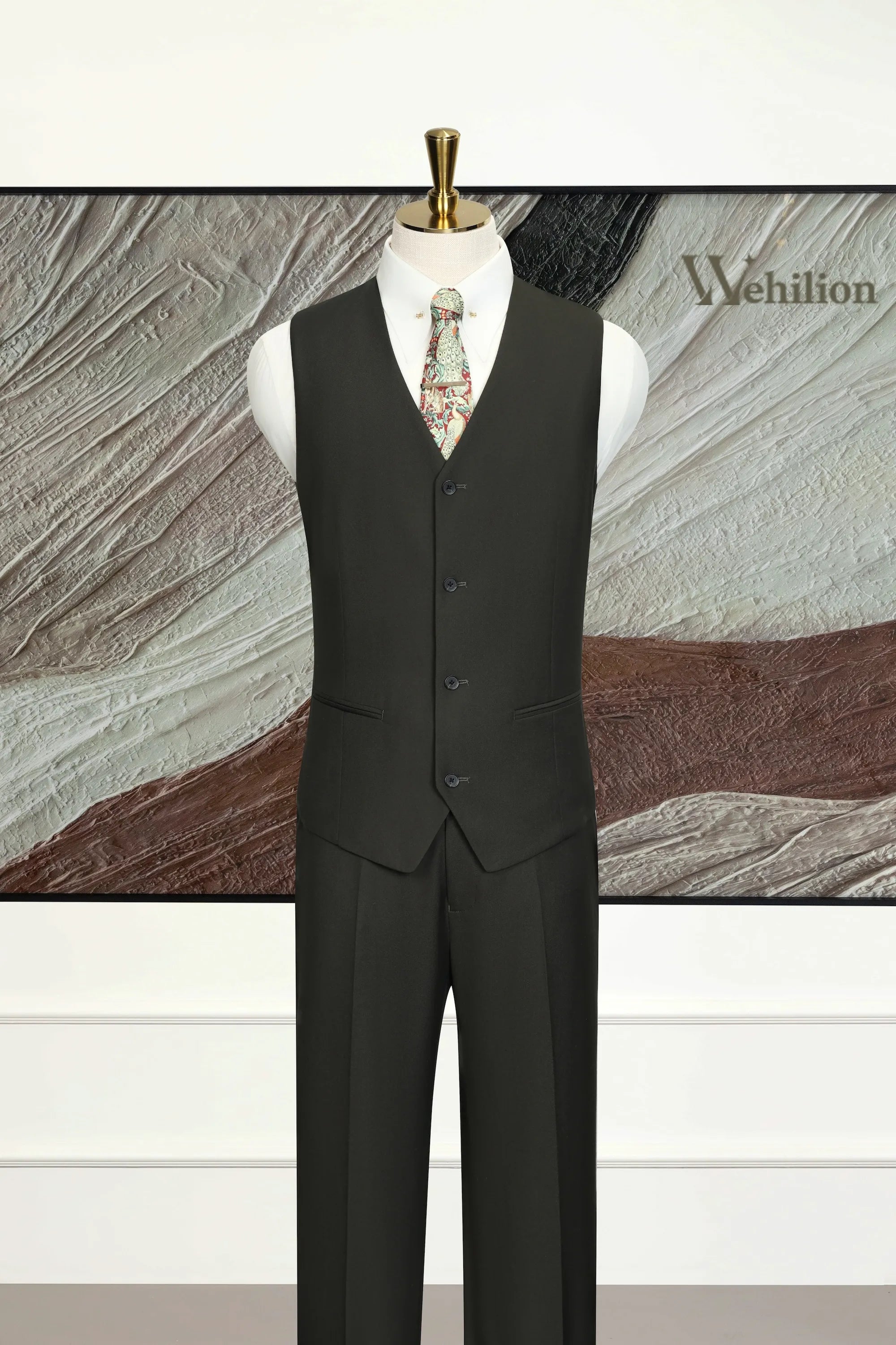 Men's Olive Green Modern 3 Piece Suit