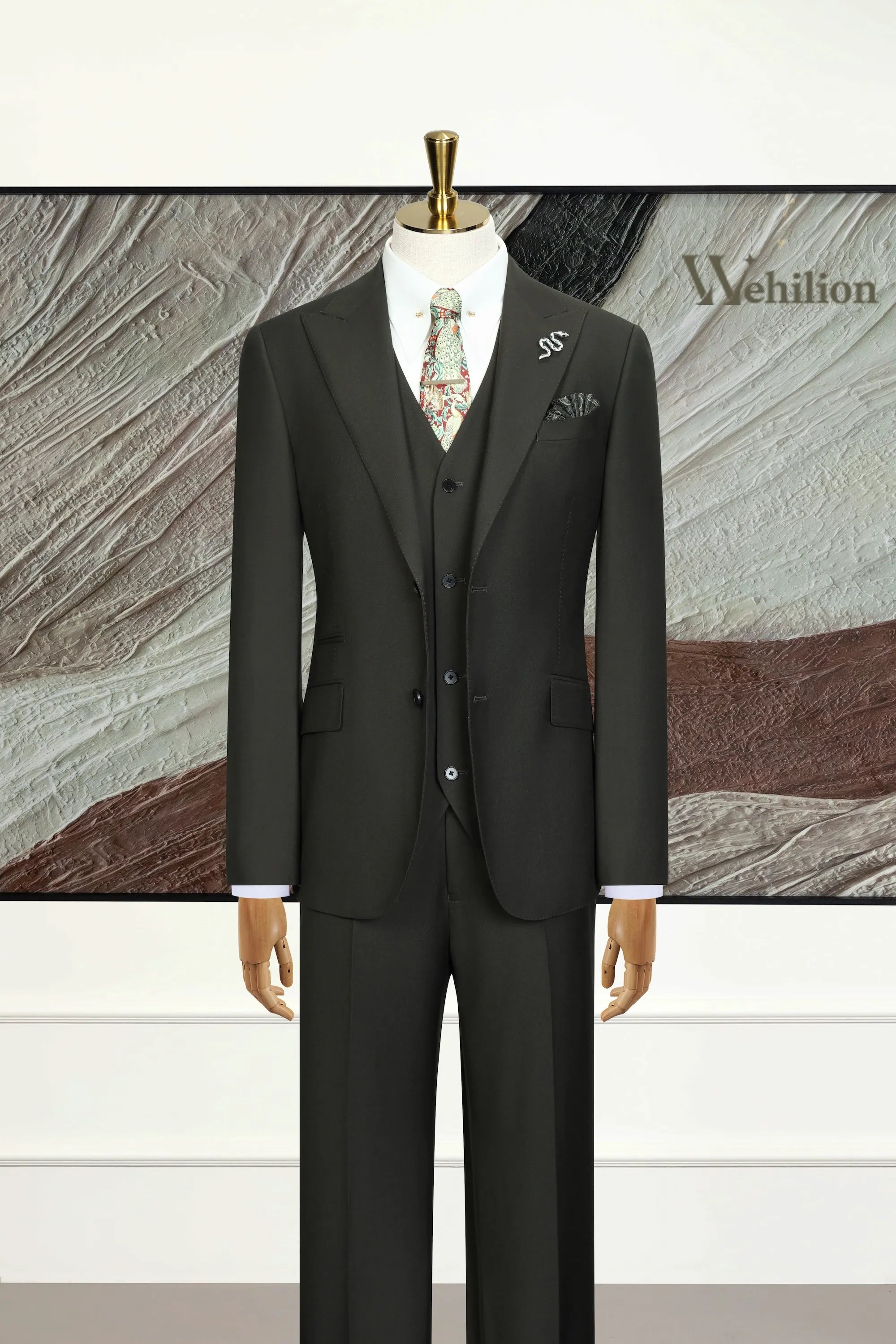 Men's Olive Green Modern 3 Piece Suit