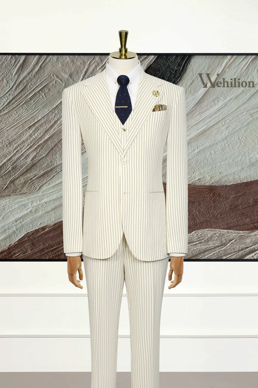 Men's White Stripe 3 Piece Suits