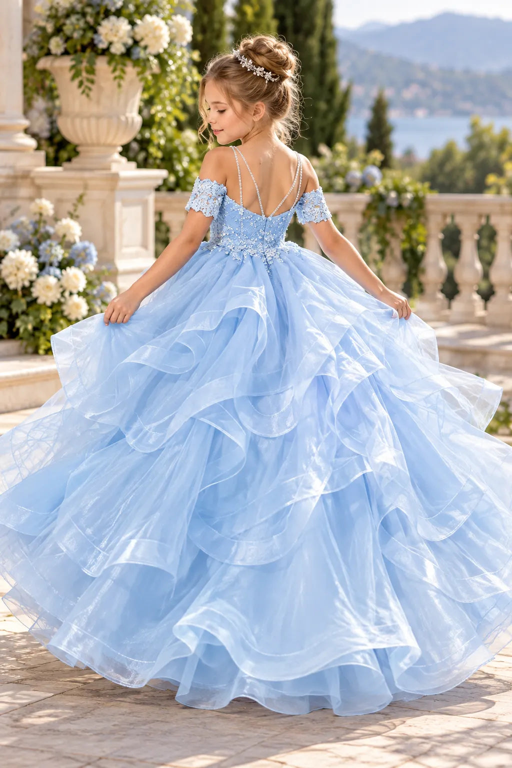 Princess Formal Dress for Girls with Floral Lace Bodice