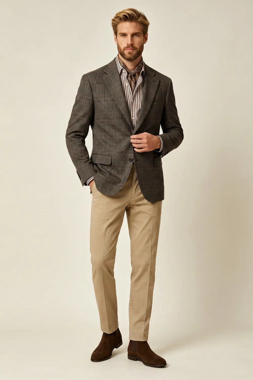 Men’s Brown Plaid 2 Piece Suit