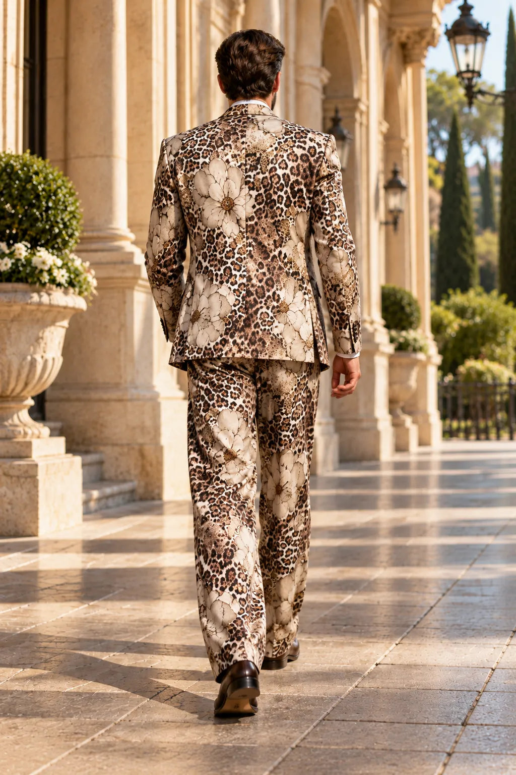 Men's Leopard Floral Print 2 Piece Suit