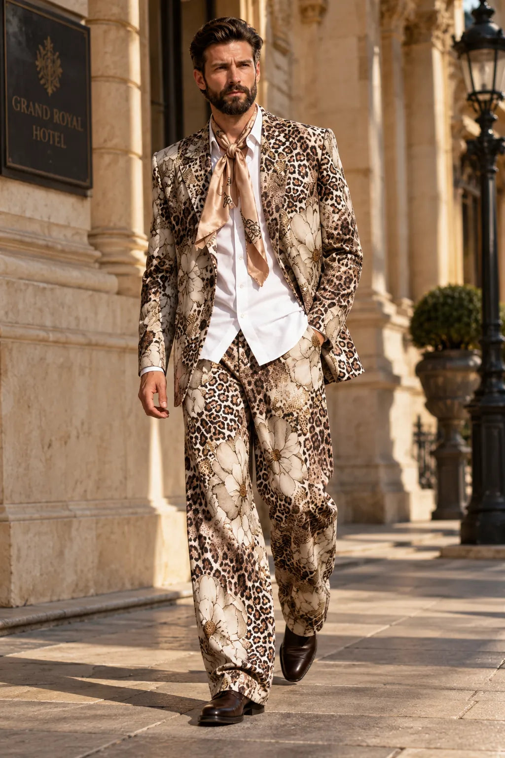 Men's Leopard Floral Print 2 Piece Suit