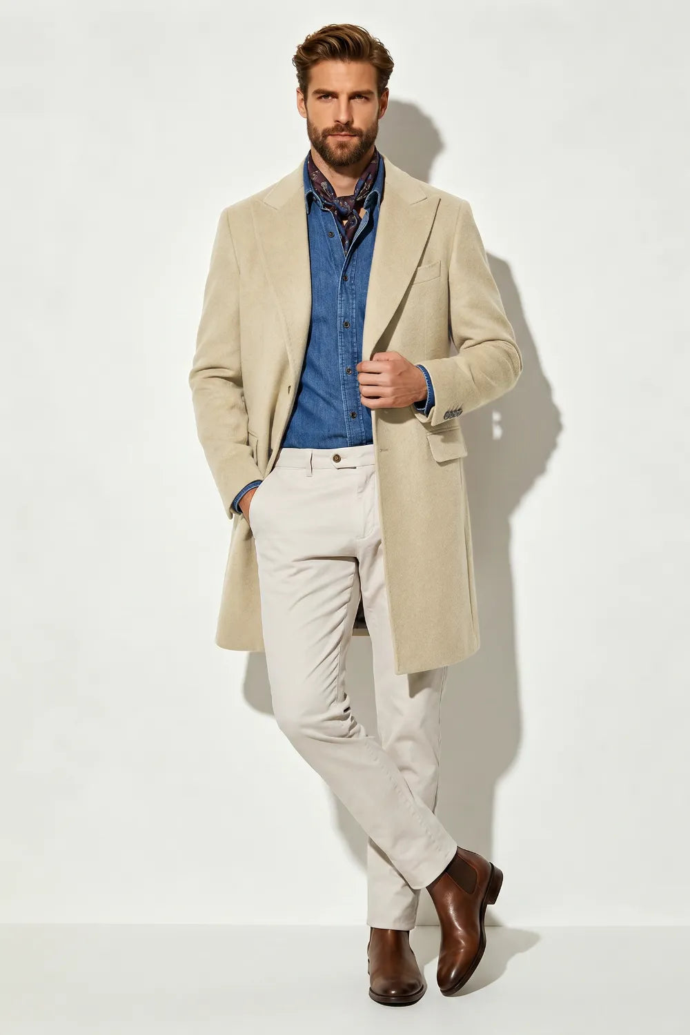 Men's Elegant Peak Lapel Long Formal Coat
