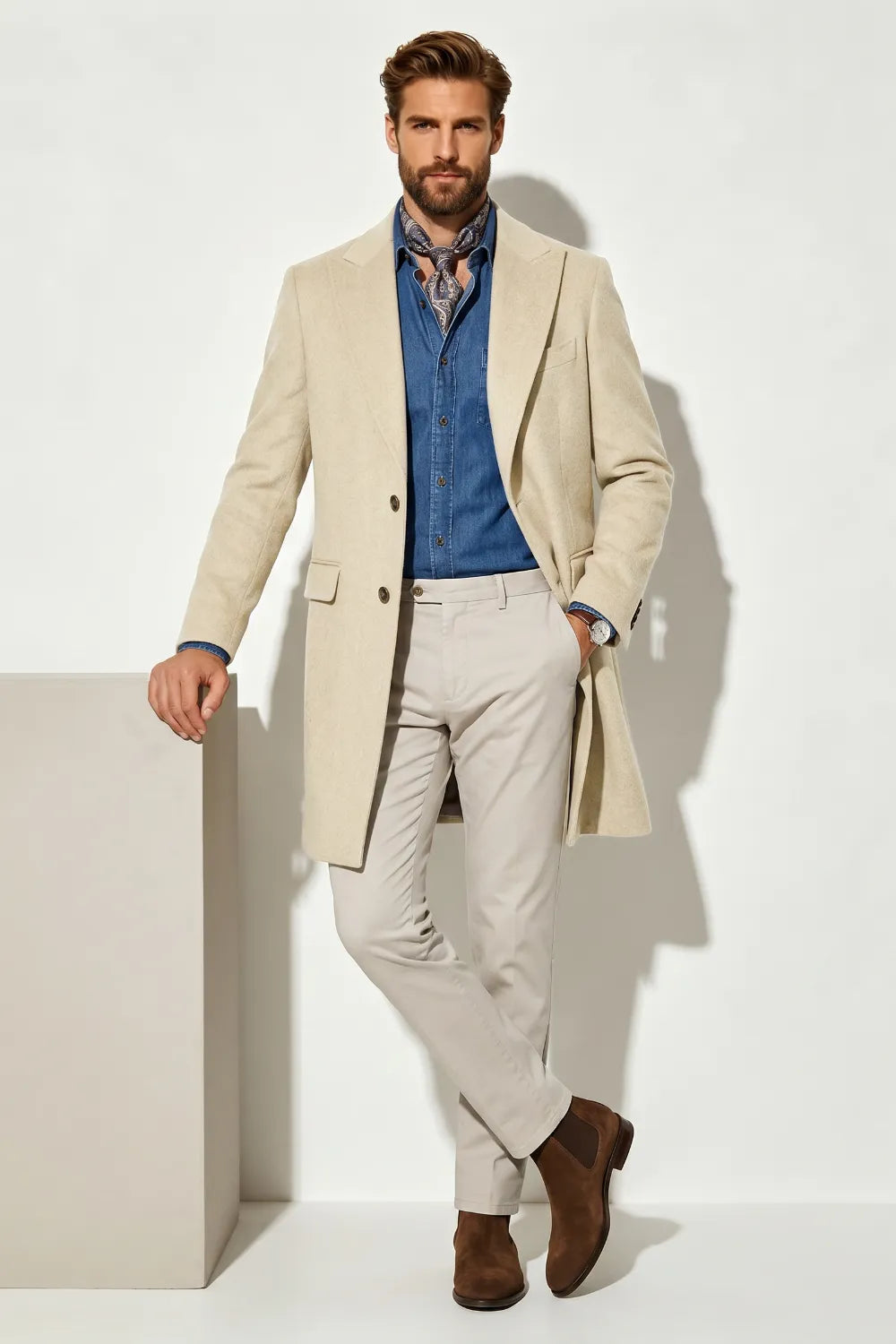 Men's Elegant Peak Lapel Long Formal Coat