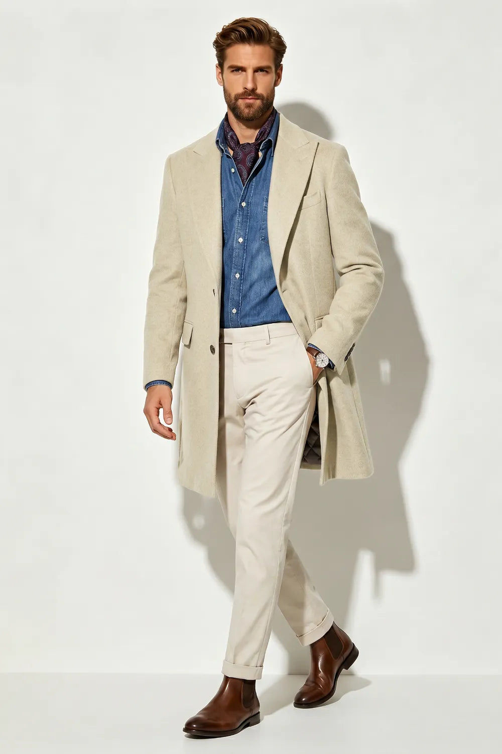 Men's Elegant Peak Lapel Long Formal Coat
