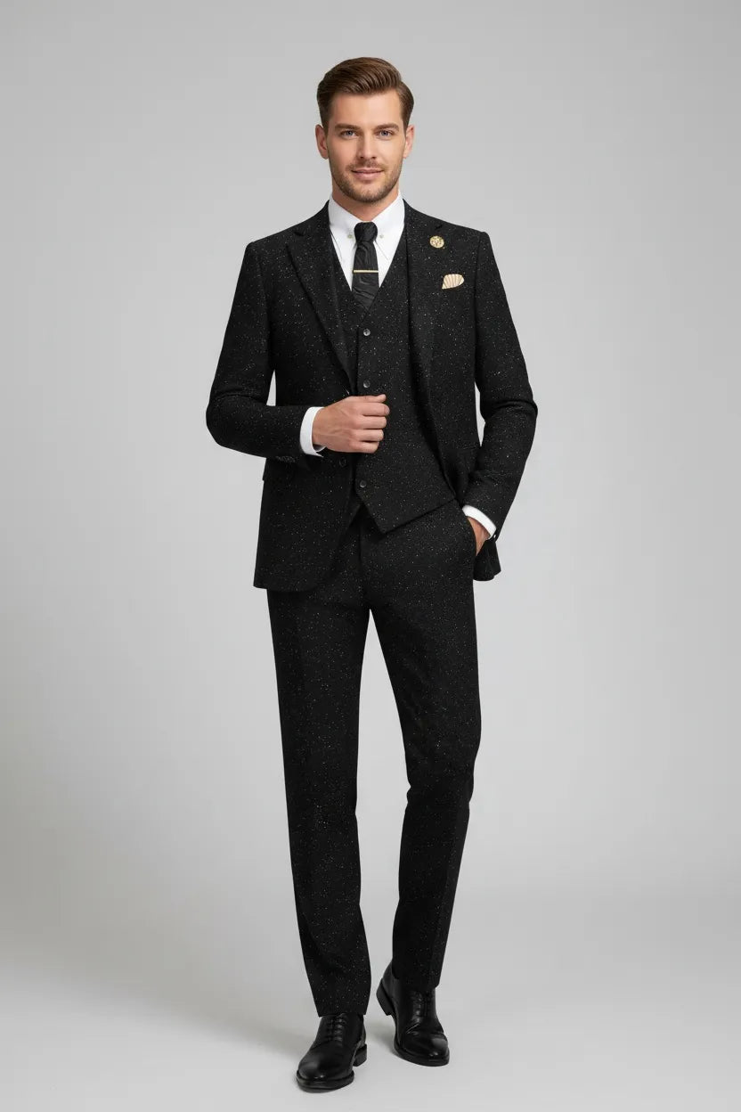 Men's Elegant Speckled Wool 3 Piece Suits